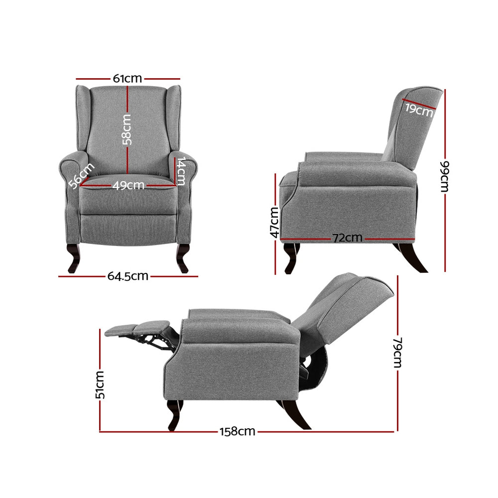 Artiss Recliner Chair Luxury Lounge Armchair Single Sofa Couch Fabric Grey-1