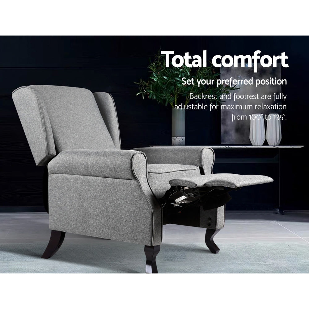 Artiss Recliner Chair Luxury Lounge Armchair Single Sofa Couch Fabric Grey-3