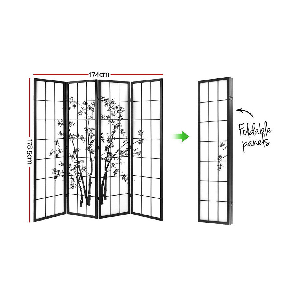 Artiss Room Divider Screen Privacy Dividers Pine Wood Stand Black White 4 Panel-1