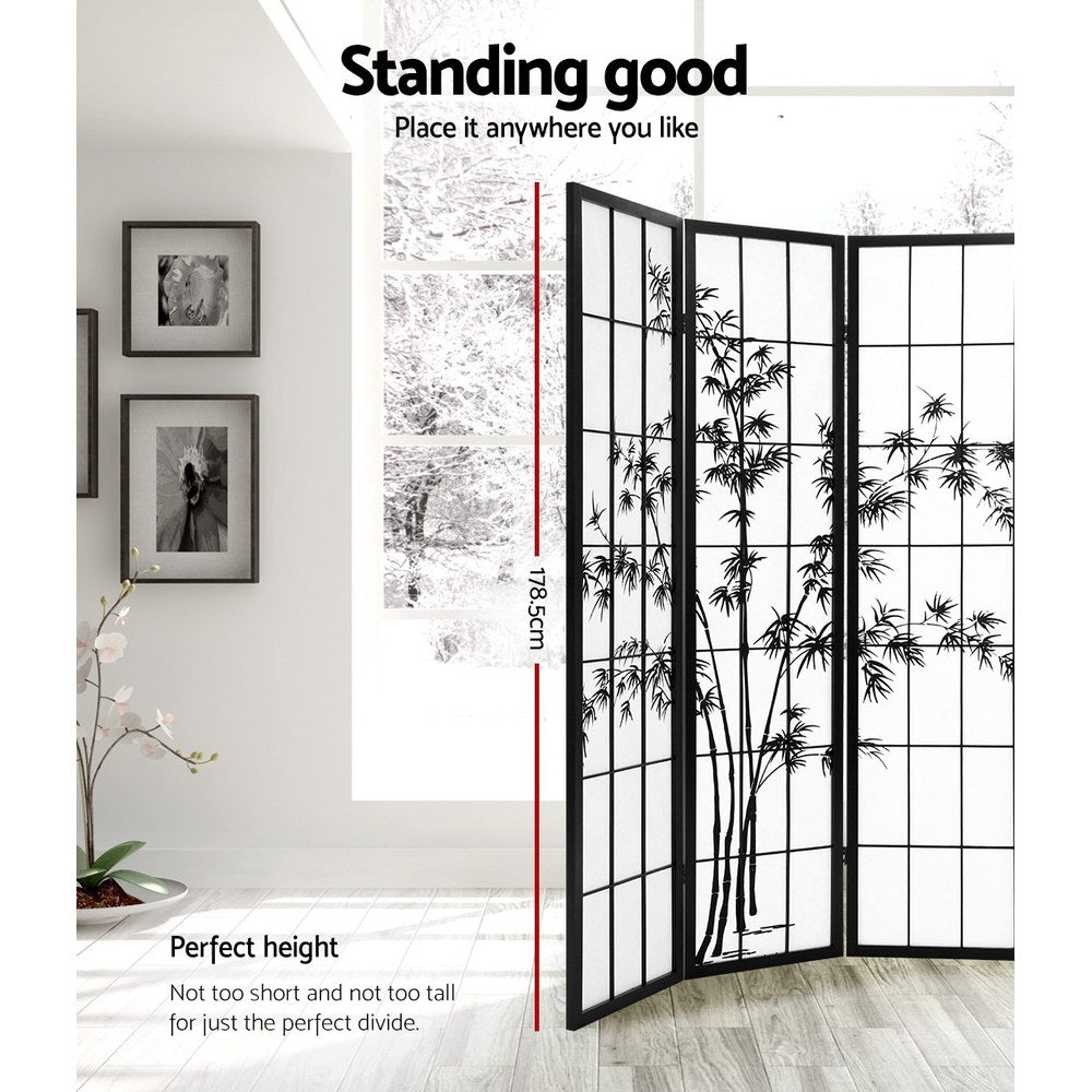 Artiss Room Divider Screen Privacy Dividers Pine Wood Stand Black White 4 Panel-3