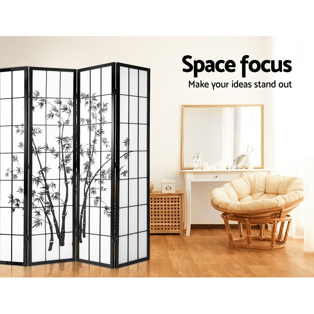 Artiss Room Divider Screen Privacy Dividers Pine Wood Stand Black White 4 Panel-5