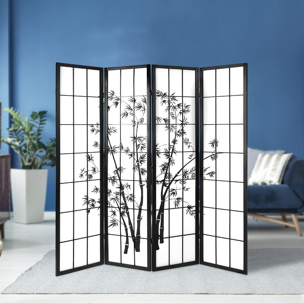 Artiss Room Divider Screen Privacy Dividers Pine Wood Stand Black White 4 Panel-6