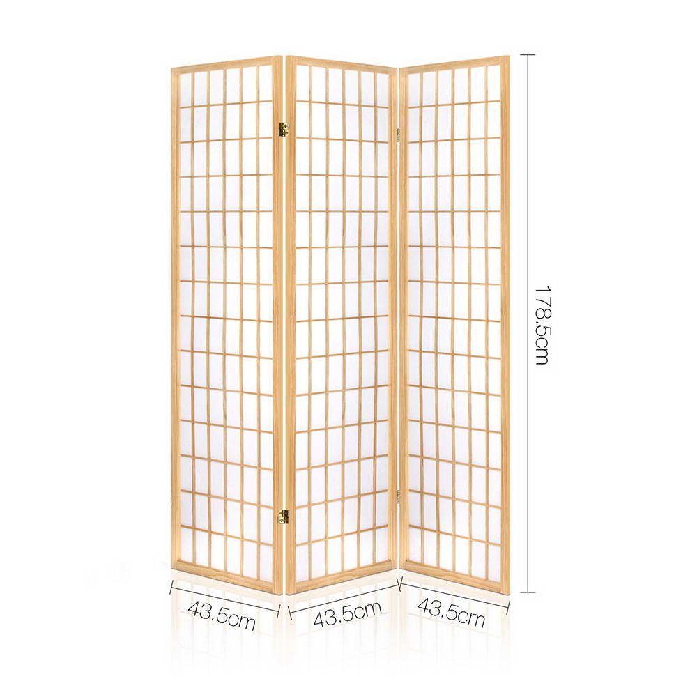 Artiss Room Divider Screen Wood Timber Dividers Fold Stand Wide Beige 3 Panel-1