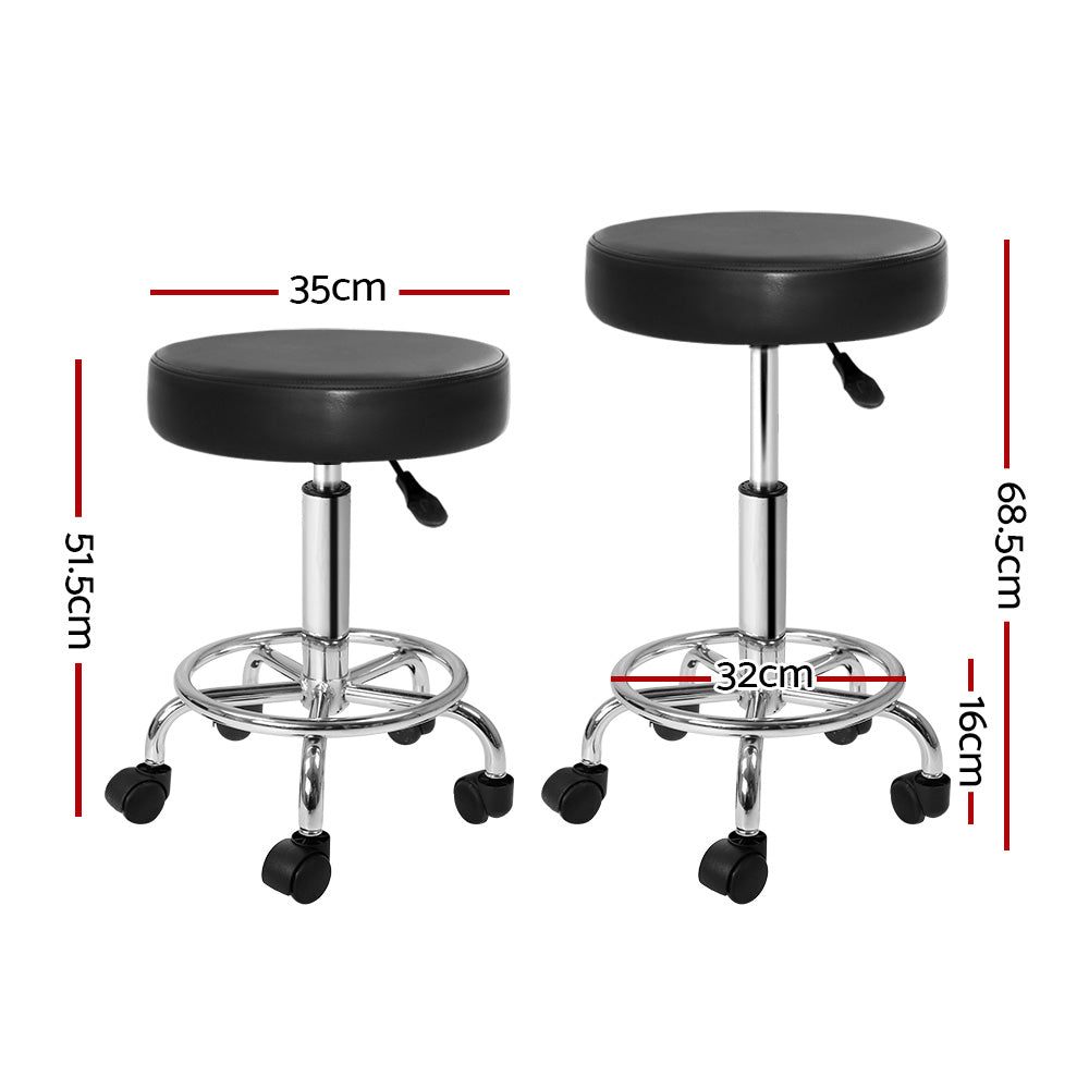 Artiss Round Salon Stool Black PU Swivel Barber Hair Dress Chair Hydraulic Lift-1