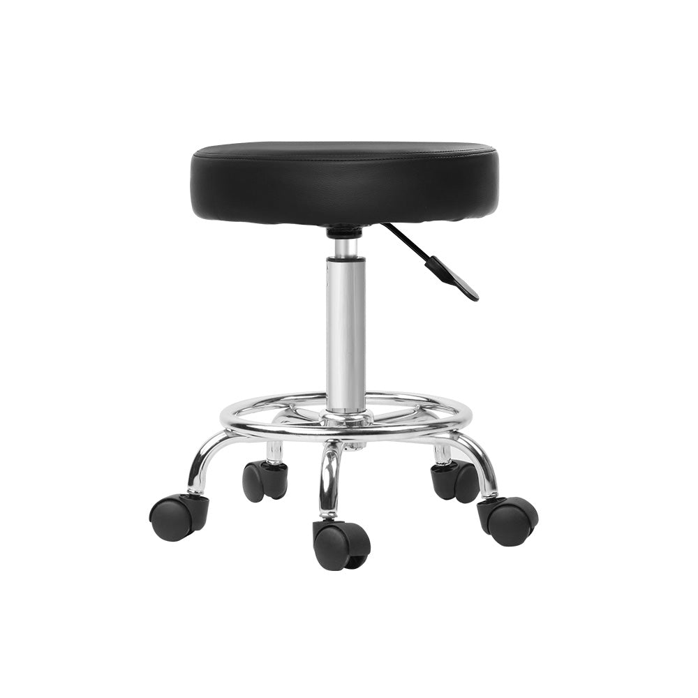 Artiss Round Salon Stool Black PU Swivel Barber Hair Dress Chair Hydraulic Lift-3