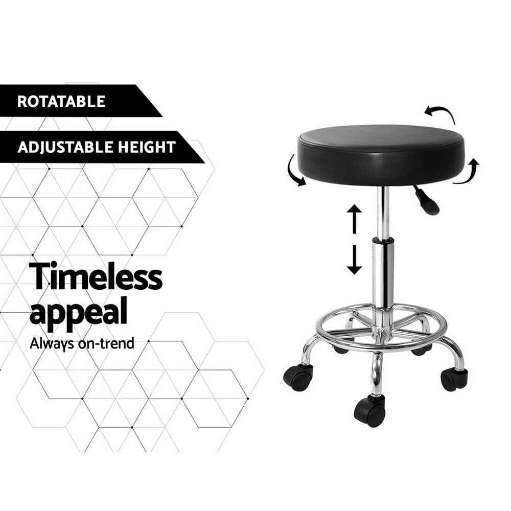 Artiss Round Salon Stool Black PU Swivel Barber Hair Dress Chair Hydraulic Lift-4