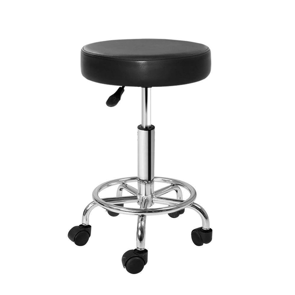 Artiss Round Salon Stool Black PU Swivel Barber Hair Dress Chair Hydraulic Lift-0