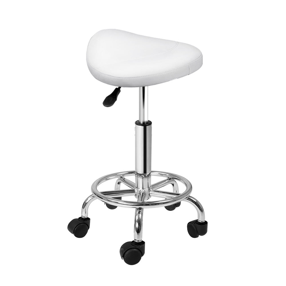 Artiss Saddle Salon Stool White PU Swivel Barber Hair Dress Chair Hydraulic Lift-0