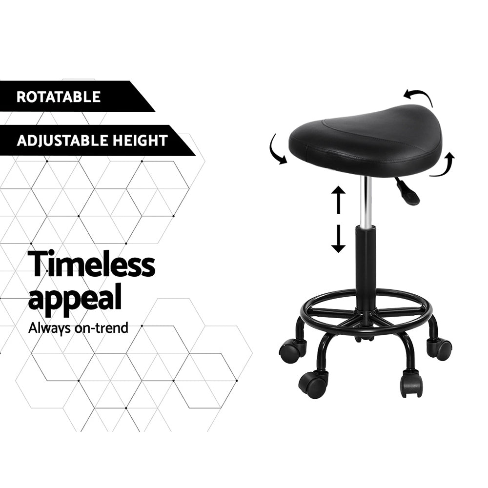 Artiss Saddle Stool Salon Chair Black Swivel Beauty Barber Hairdressing Gas Lift-4