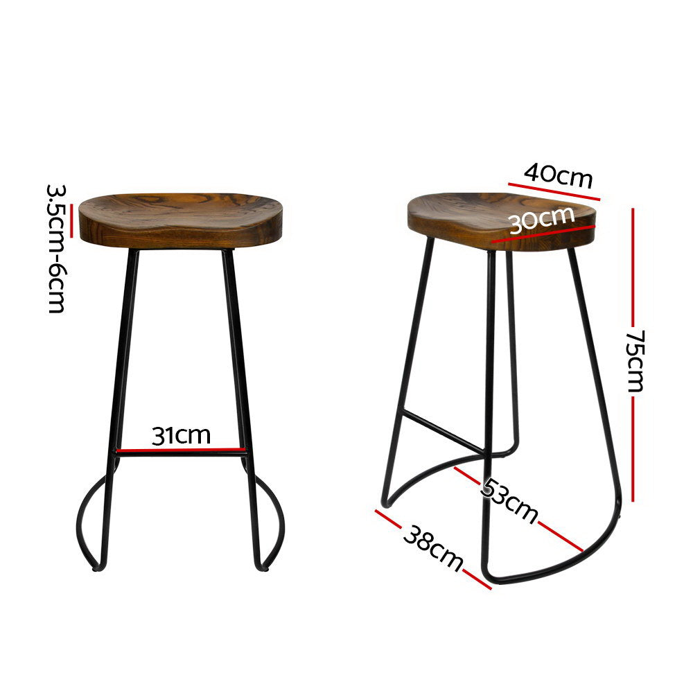 Artiss Set of 2 Backless Elm Wood Bar Stools 75cm - Black-1