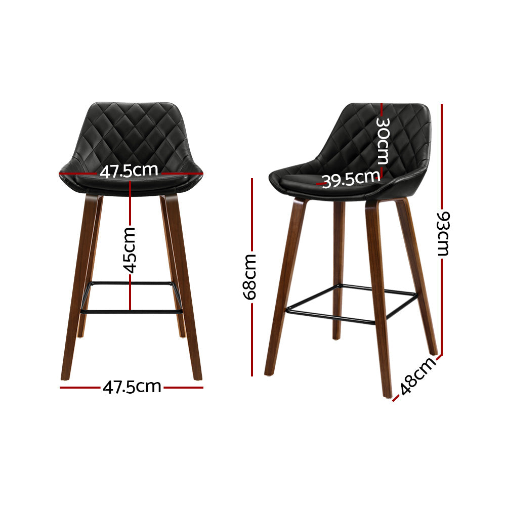 Artiss Set of 2 Bar Stools Bentwood PU Leather Diamond Pleat - Black-1