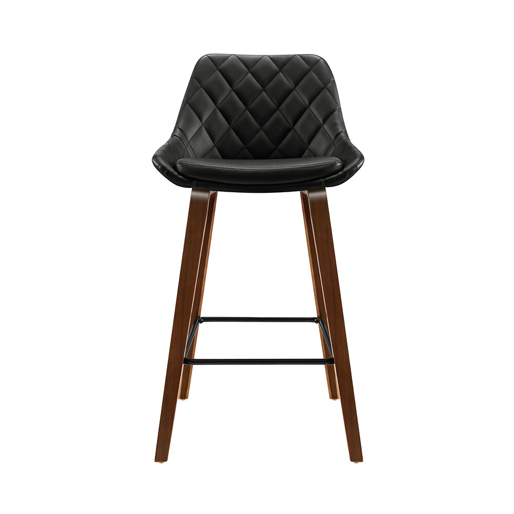 Artiss Set of 2 Bar Stools Bentwood PU Leather Diamond Pleat - Black-2