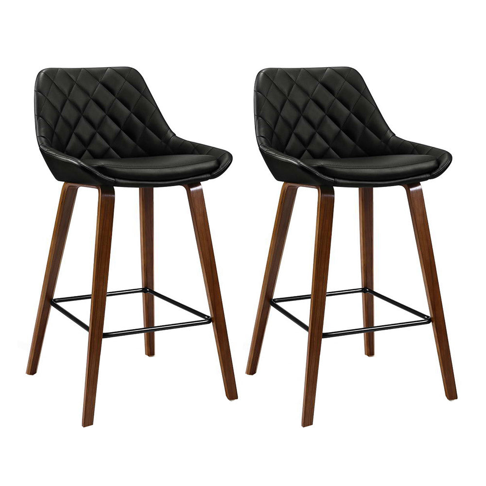 Artiss Set of 2 Bar Stools Bentwood PU Leather Diamond Pleat - Black-0