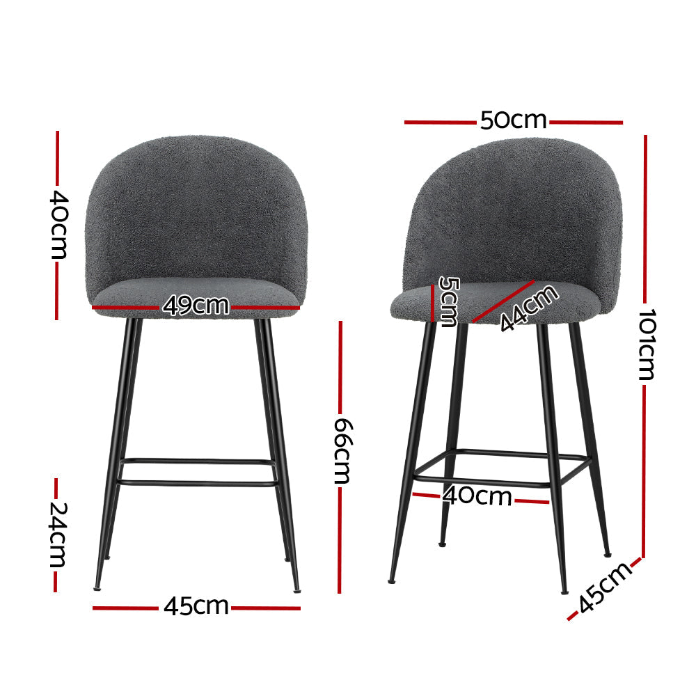 Artiss Set of 2 Bar Stools Kitchen Dining Chair Stool Chairs Sherpa Boucle Charcoal-1