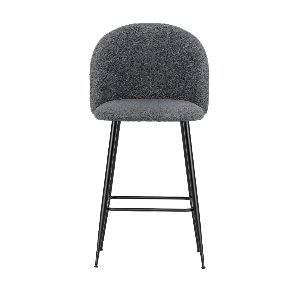 Artiss Set of 2 Bar Stools Kitchen Dining Chair Stool Chairs Sherpa Boucle Charcoal-2