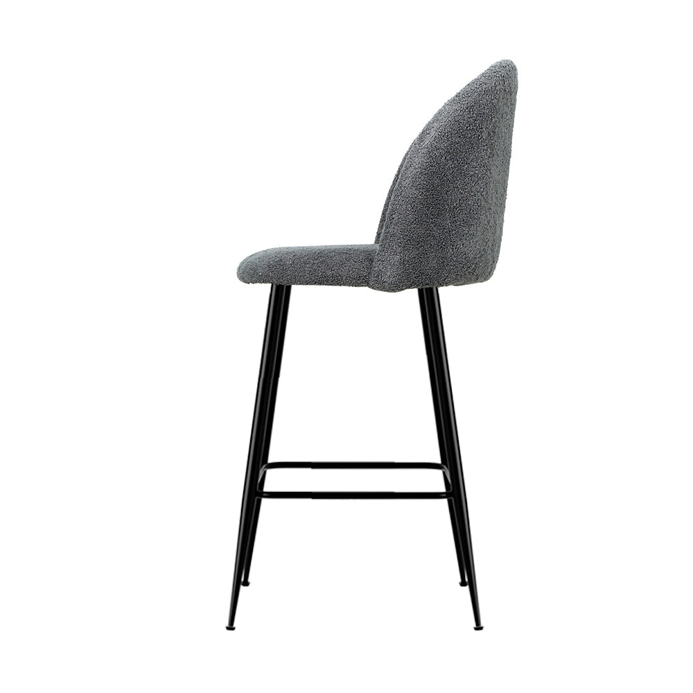 Artiss Set of 2 Bar Stools Kitchen Dining Chair Stool Chairs Sherpa Boucle Charcoal-3