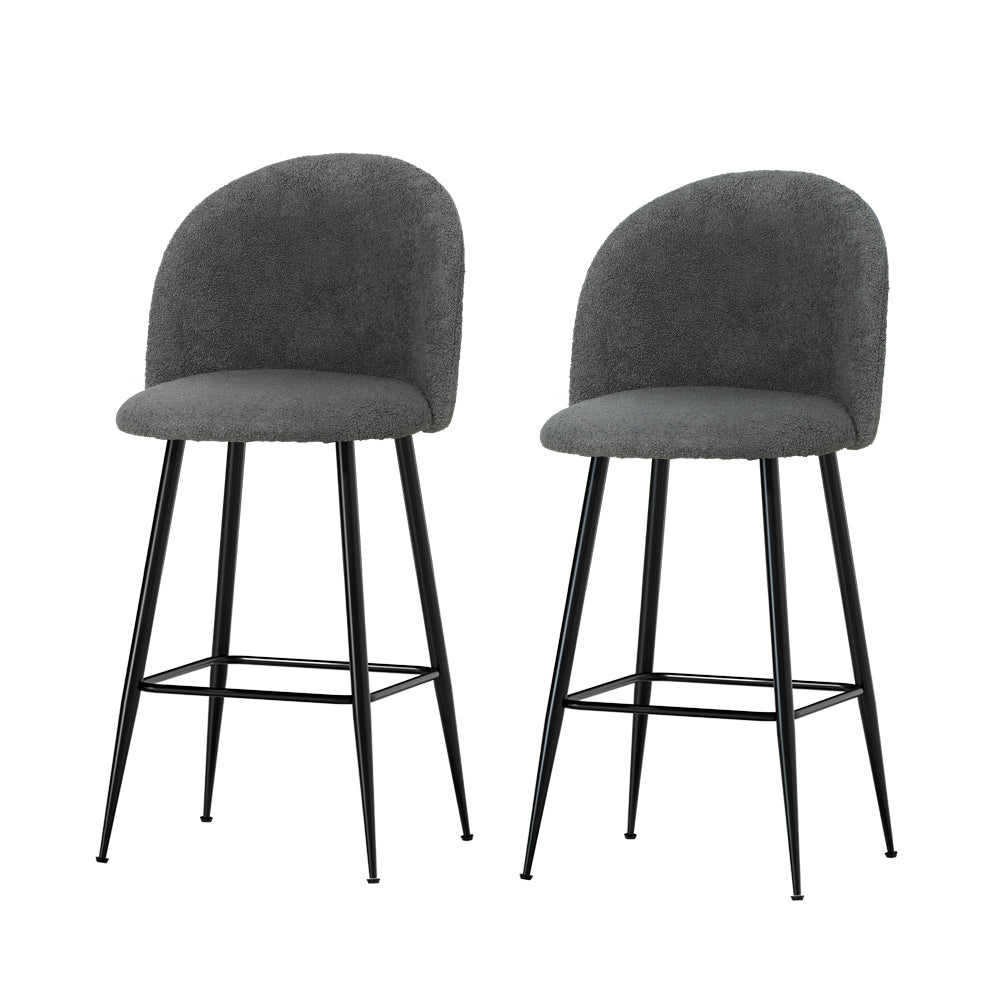 Artiss Set of 2 Bar Stools Kitchen Dining Chair Stool Chairs Sherpa Boucle Charcoal-0