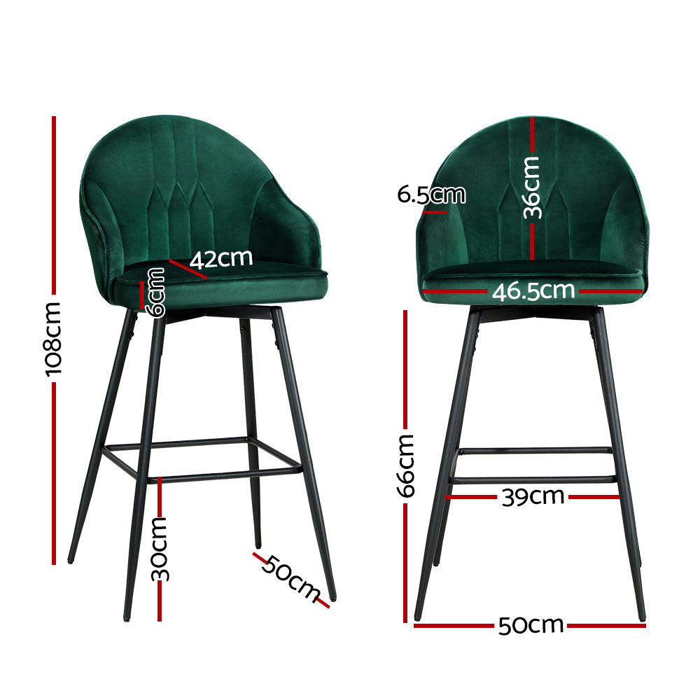 Artiss Set of 2 Bar Stools Kitchen Stool Dining Chairs Velvet Chair Barstool Green Mesial-1