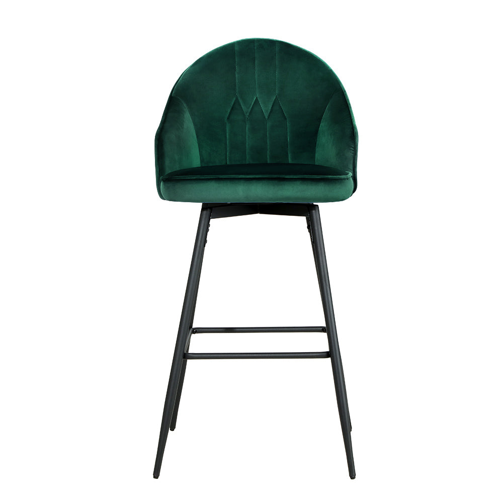 Artiss Set of 2 Bar Stools Kitchen Stool Dining Chairs Velvet Chair Barstool Green Mesial-2