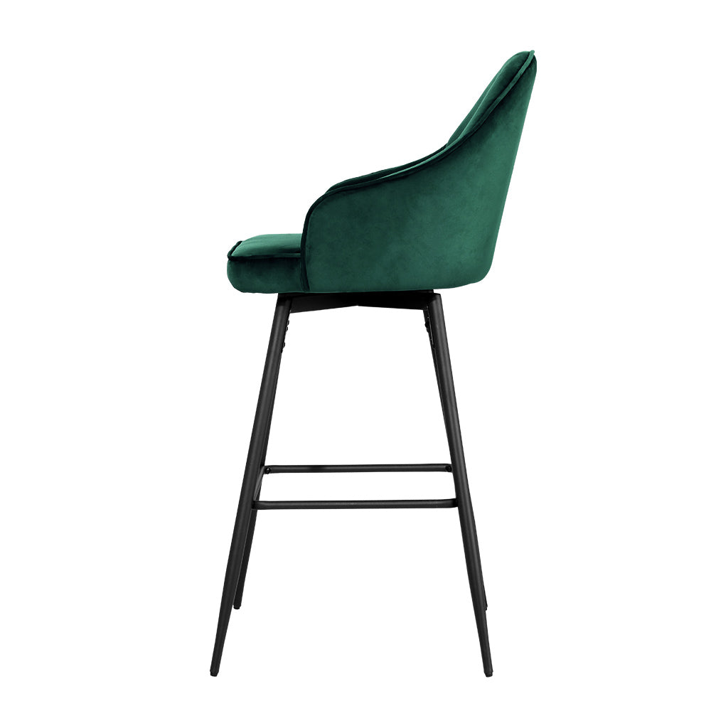 Artiss Set of 2 Bar Stools Kitchen Stool Dining Chairs Velvet Chair Barstool Green Mesial-3