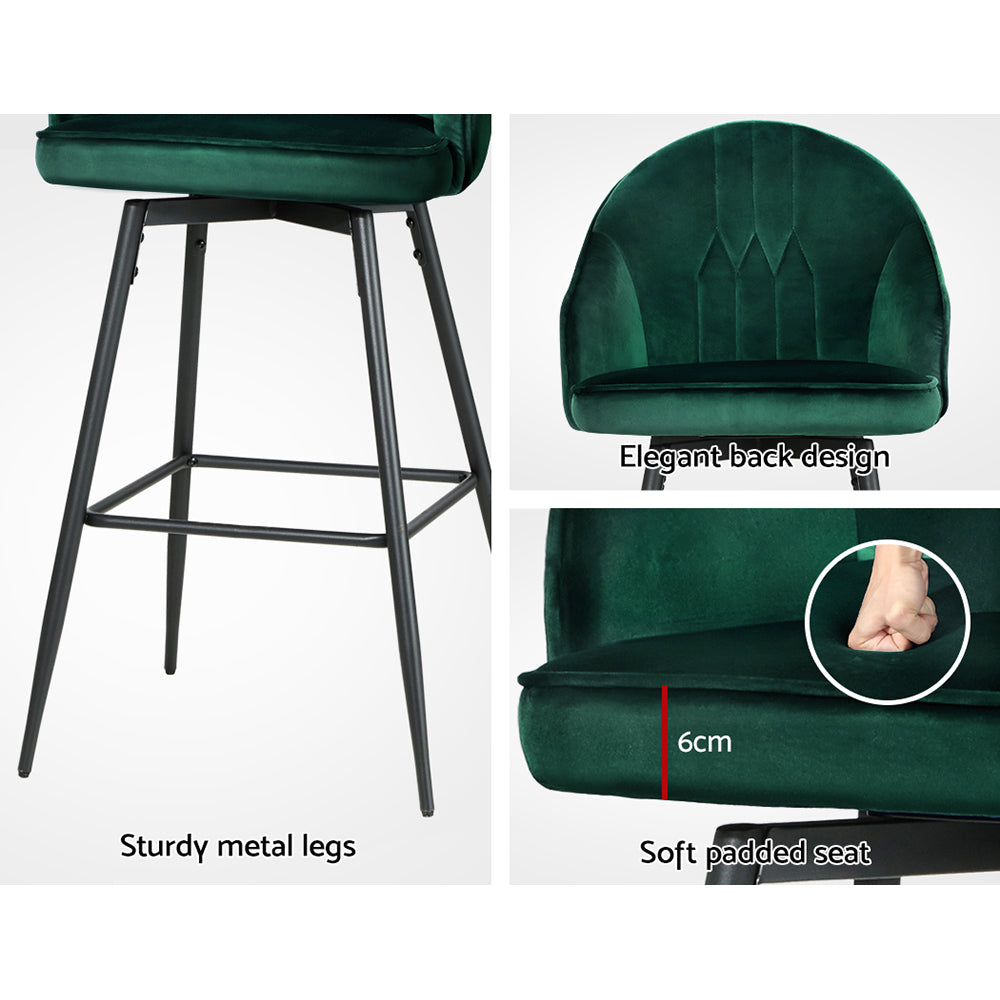 Artiss Set of 2 Bar Stools Kitchen Stool Dining Chairs Velvet Chair Barstool Green Mesial-5