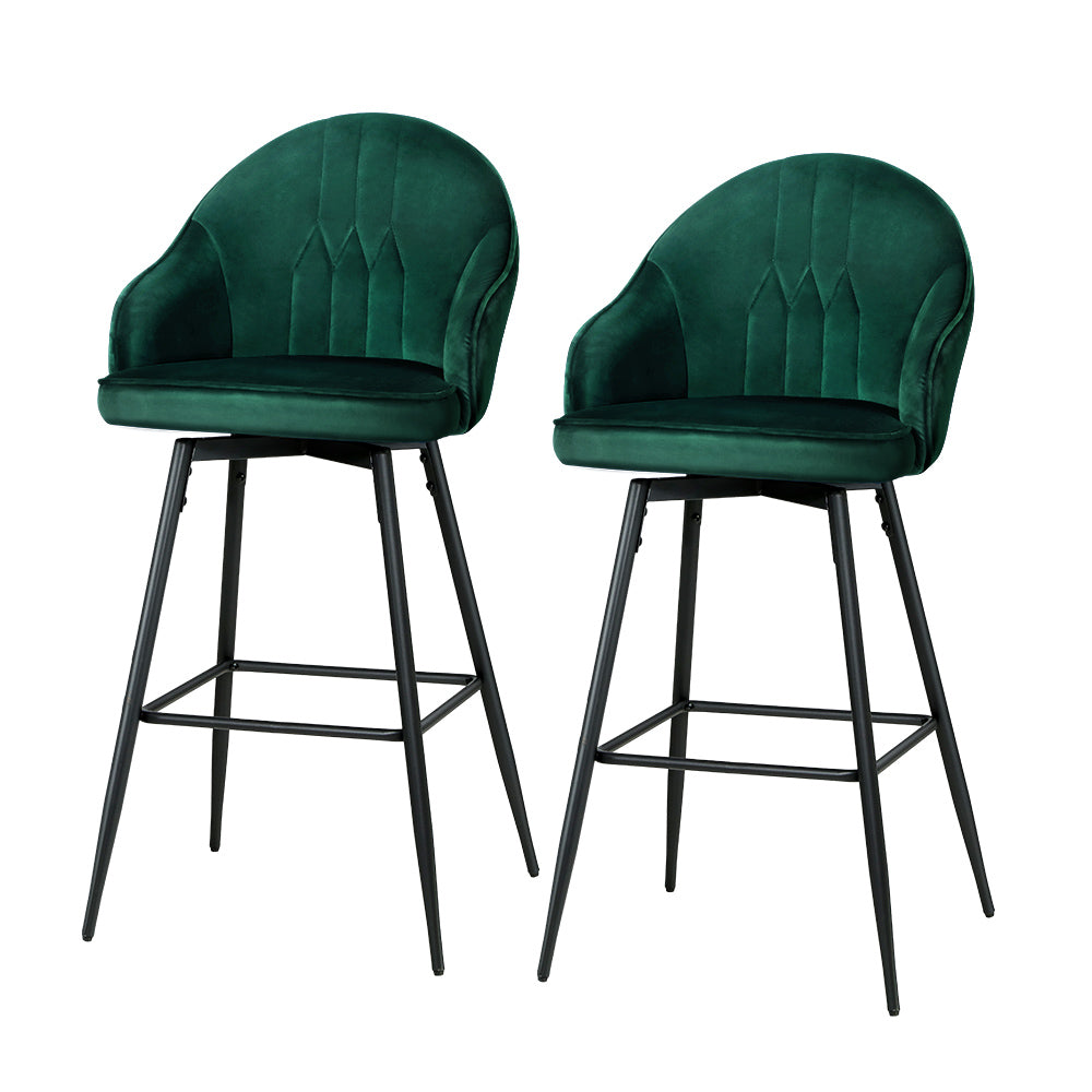 Artiss Set of 2 Bar Stools Kitchen Stool Dining Chairs Velvet Chair Barstool Green Mesial-0