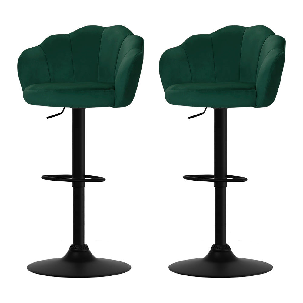 Artiss Set of 2 Bar Stools Kitchen Stool Swivel Chair Gas Lift Velvet Chairs Green Nessah-0