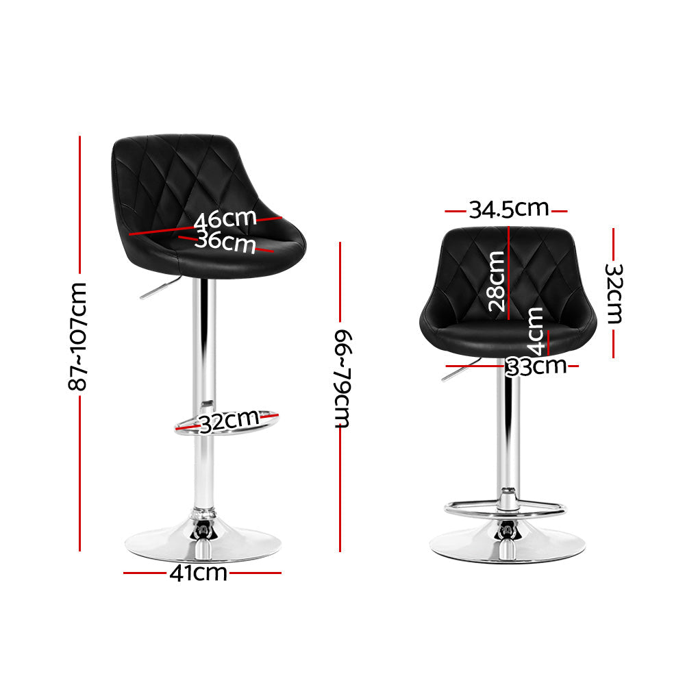 Artiss Set of 2 Bar Stools PU Leather Diamond Style - Black-1