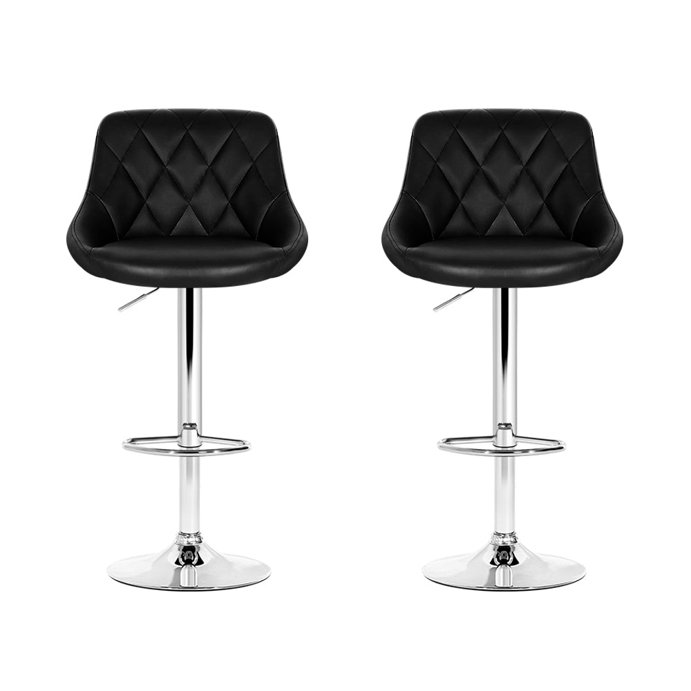 Artiss Set of 2 Bar Stools PU Leather Diamond Style - Black-2