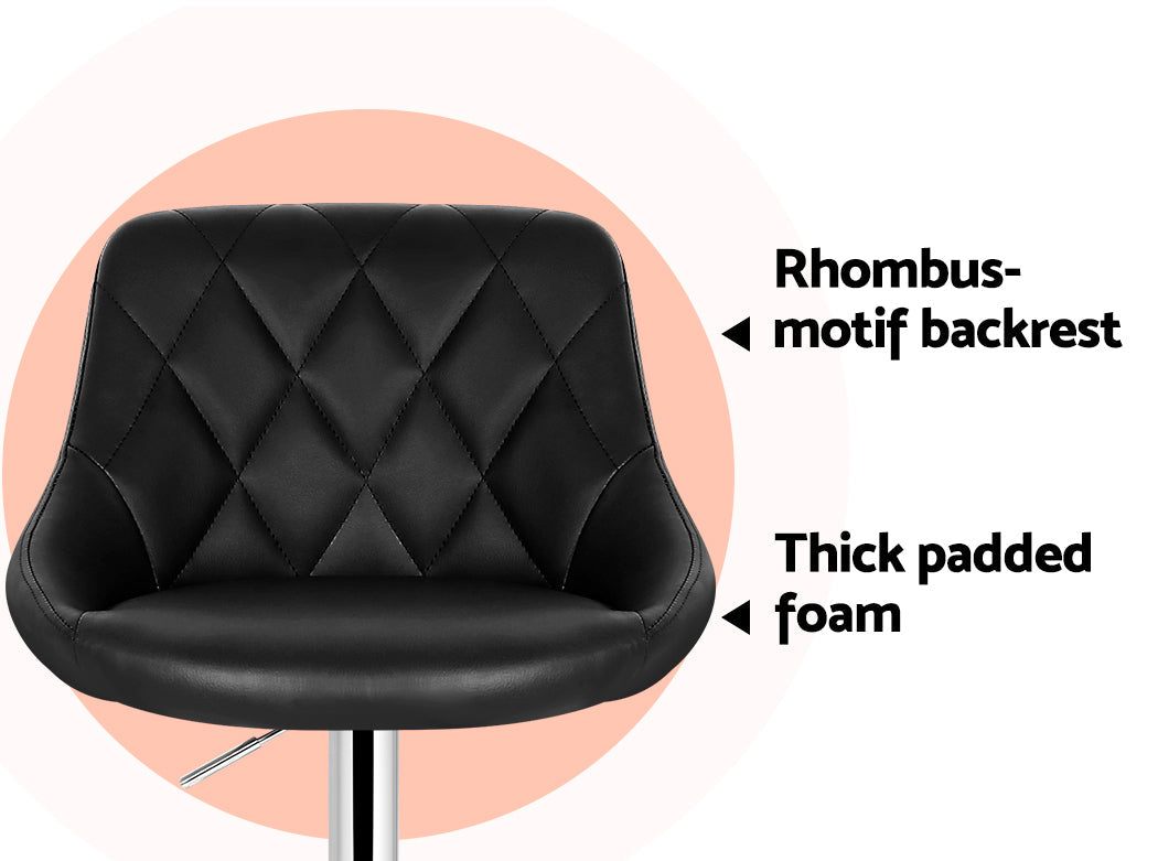 Artiss Set of 2 Bar Stools PU Leather Diamond Style - Black-3