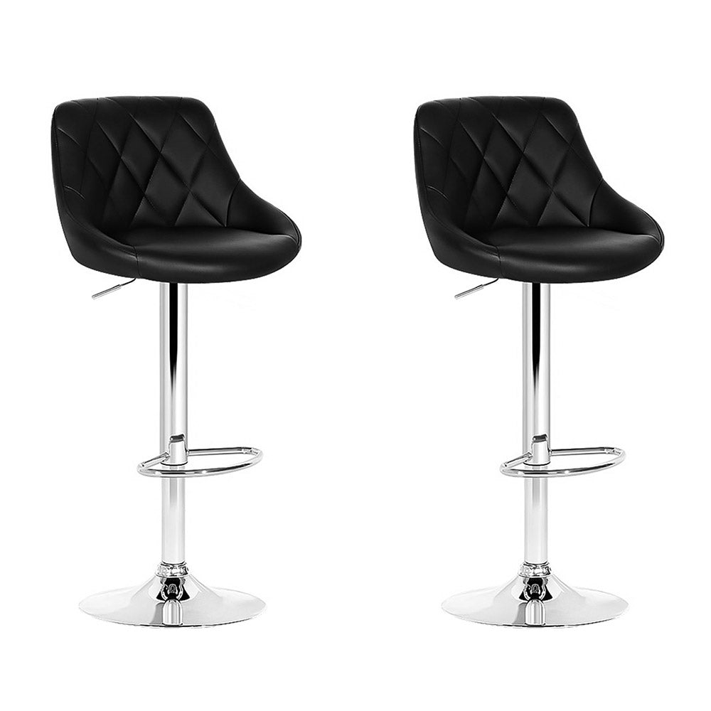 Artiss Set of 2 Bar Stools PU Leather Diamond Style - Black-0