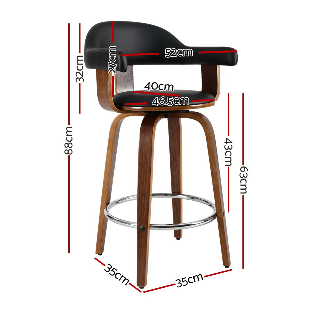 Artiss Set of 2 Bar Stools PU Leather Wooden Swivel - Wood, Chrome and Black-1