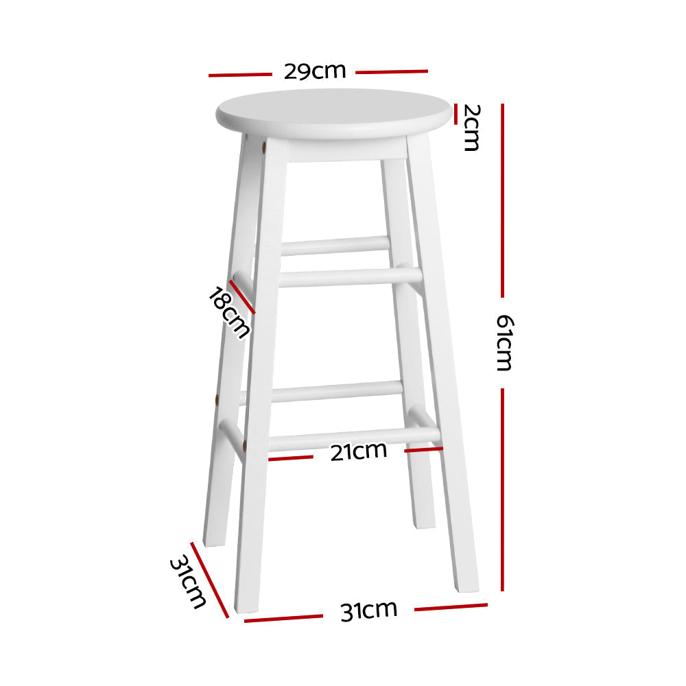 Artiss Set of 2 Beech Wood Backless Bar Stools - White-1