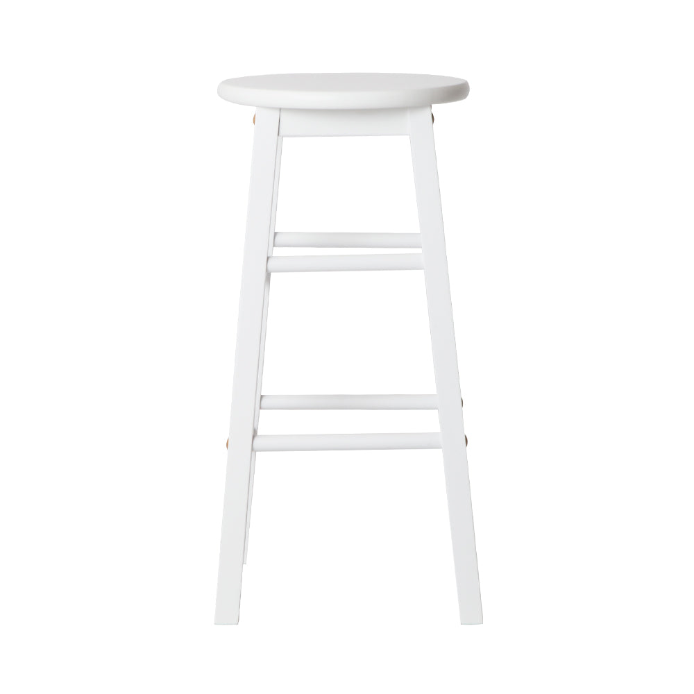 Artiss Set of 2 Beech Wood Backless Bar Stools - White-2