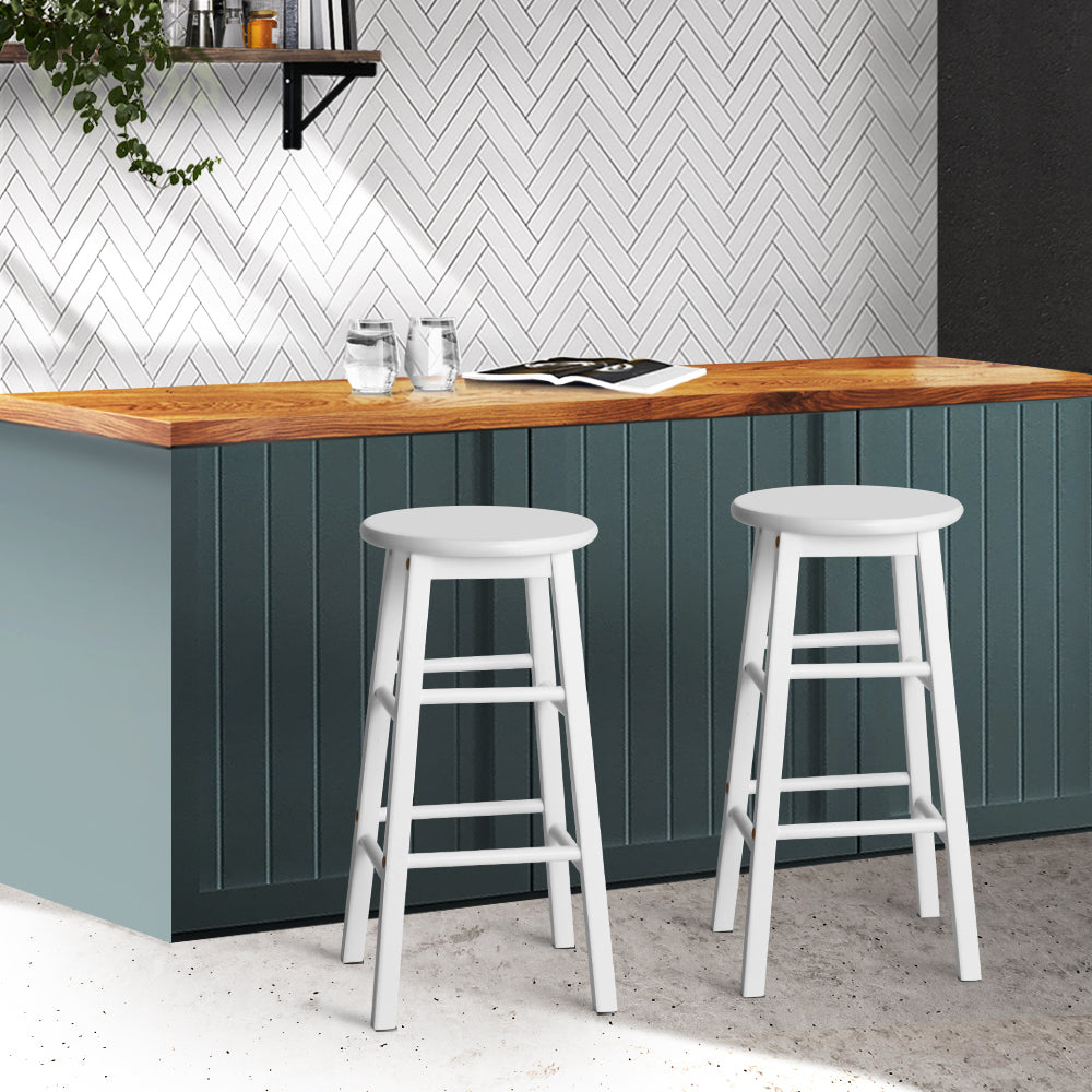 Artiss Set of 2 Beech Wood Backless Bar Stools - White-7