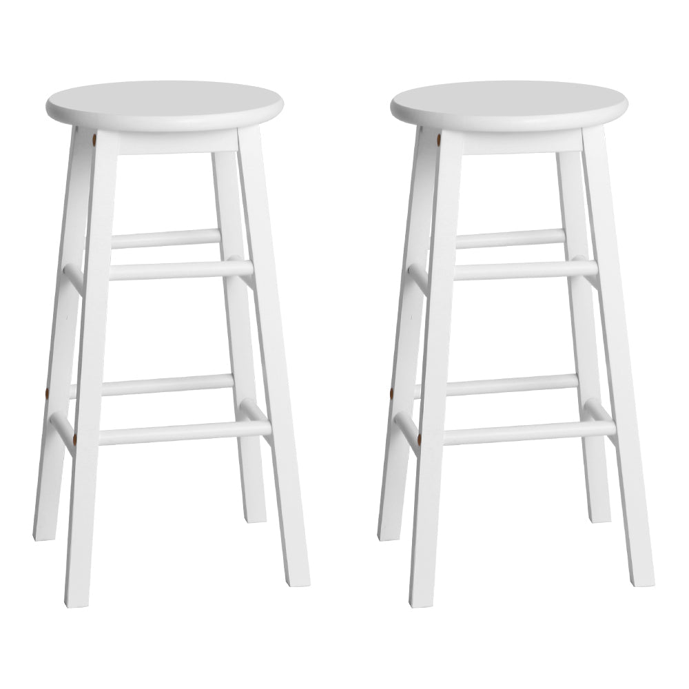 Artiss Set of 2 Beech Wood Backless Bar Stools - White-0