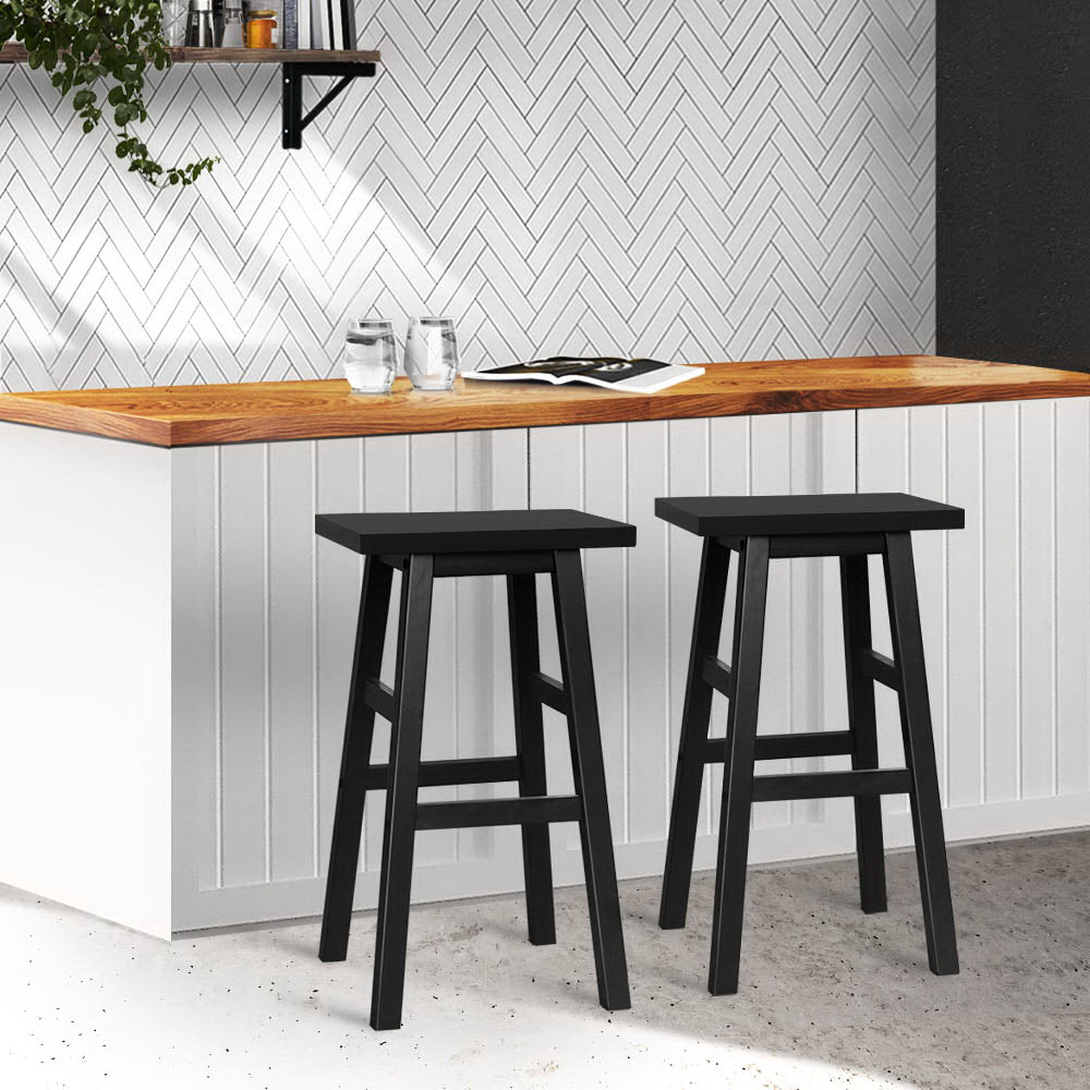 Artiss Set of 2 Beech Wood Bar Stools - Black-7