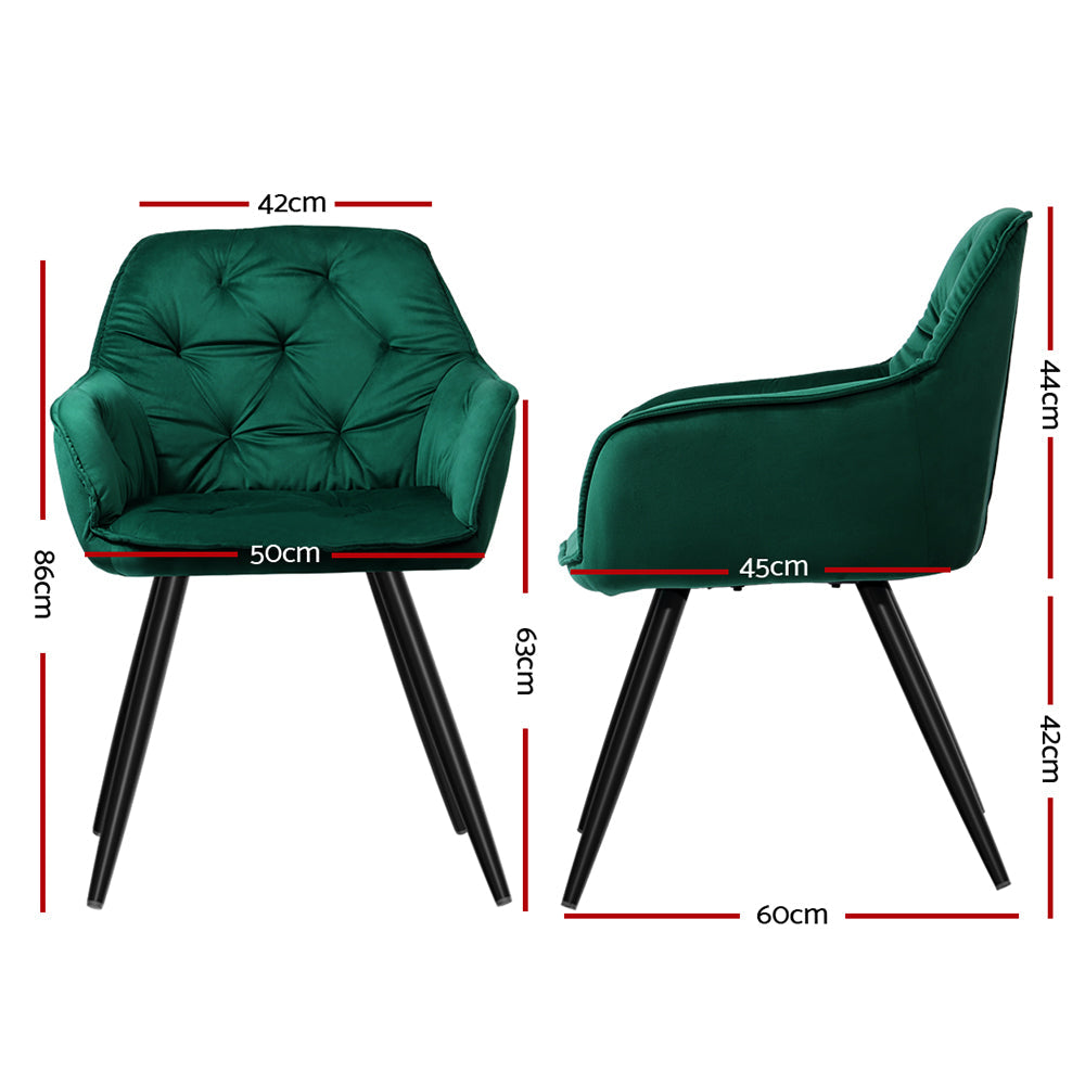 Artiss Set of 2 Calivia Dining Chairs Kitchen Chairs Upholstered Velvet Green-1