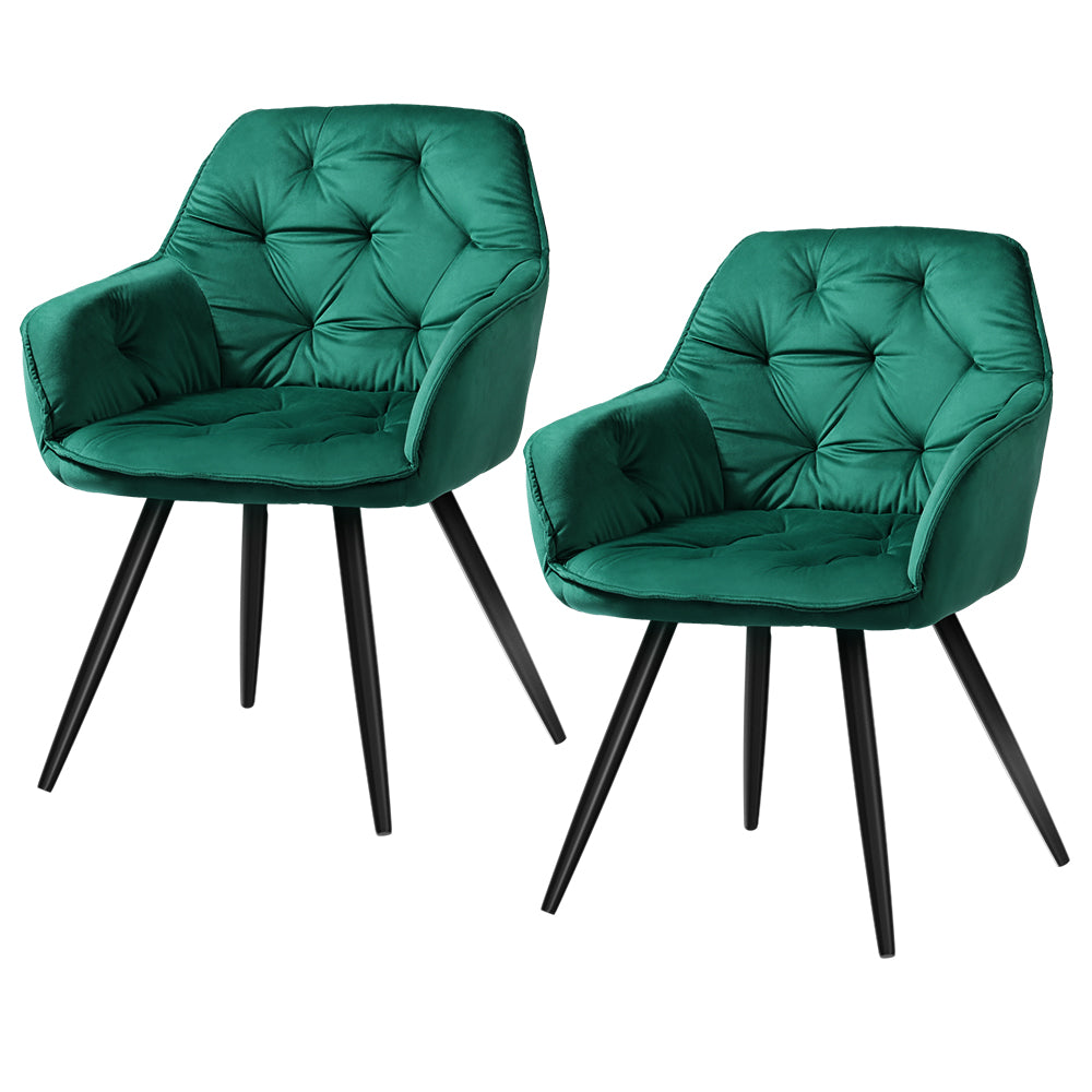 Artiss Set of 2 Calivia Dining Chairs Kitchen Chairs Upholstered Velvet Green-0