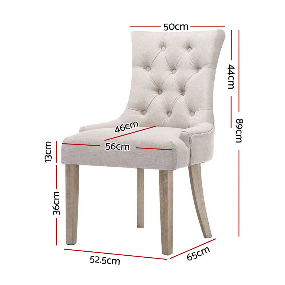 Artiss Set of 2 Dining Chair Beige CAYES French Provincial Chairs Wooden Fabric Retro Cafe-1