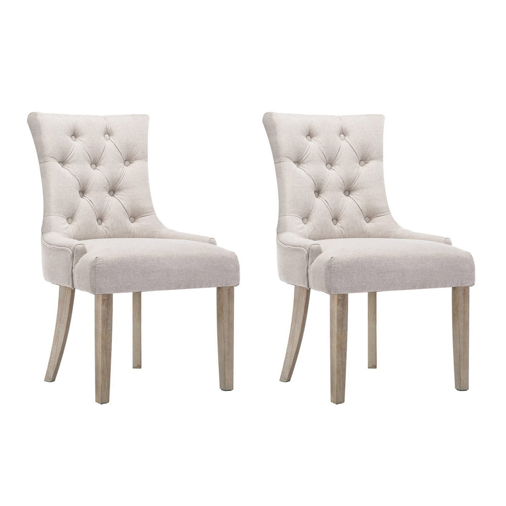 Artiss Set of 2 Dining Chair Beige CAYES French Provincial Chairs Wooden Fabric Retro Cafe-0