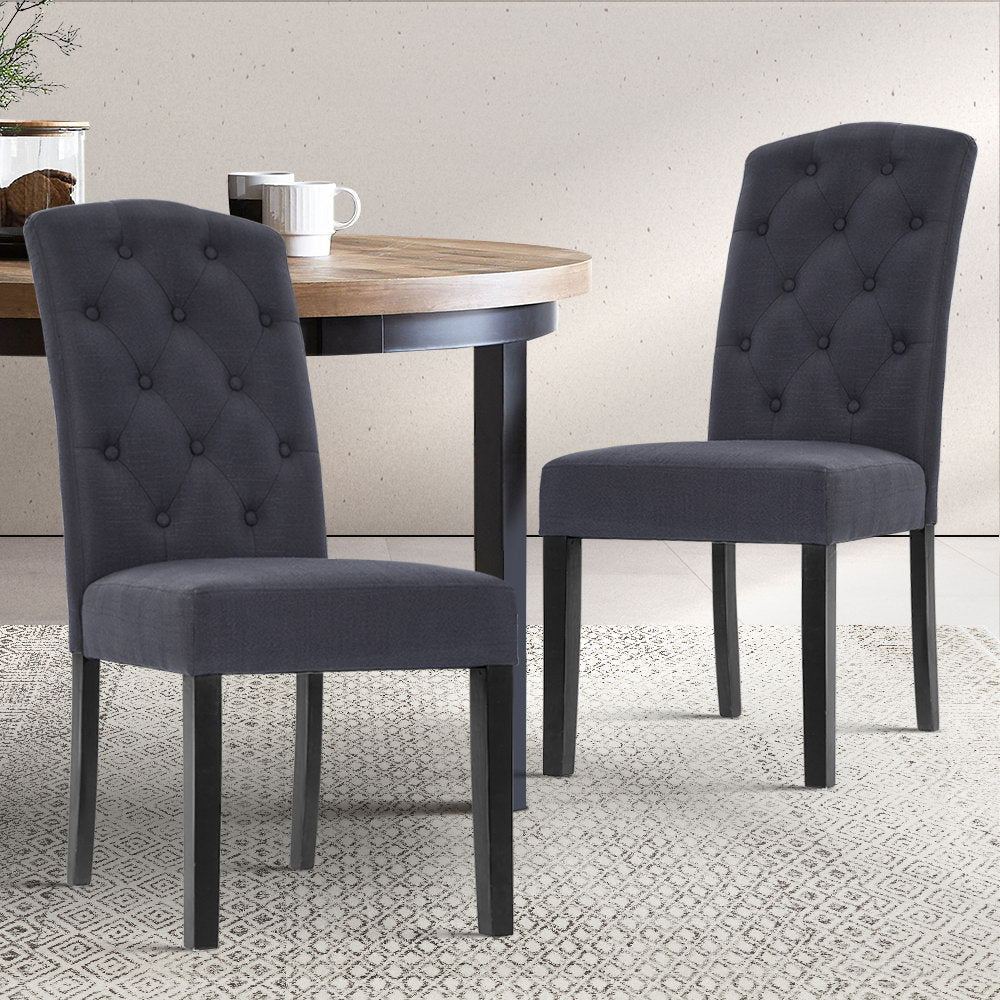 Artiss Set of 2 Dining Chairs French Provincial Kitchen Cafe Fabric Padded High Back Pine Wood Grey-7