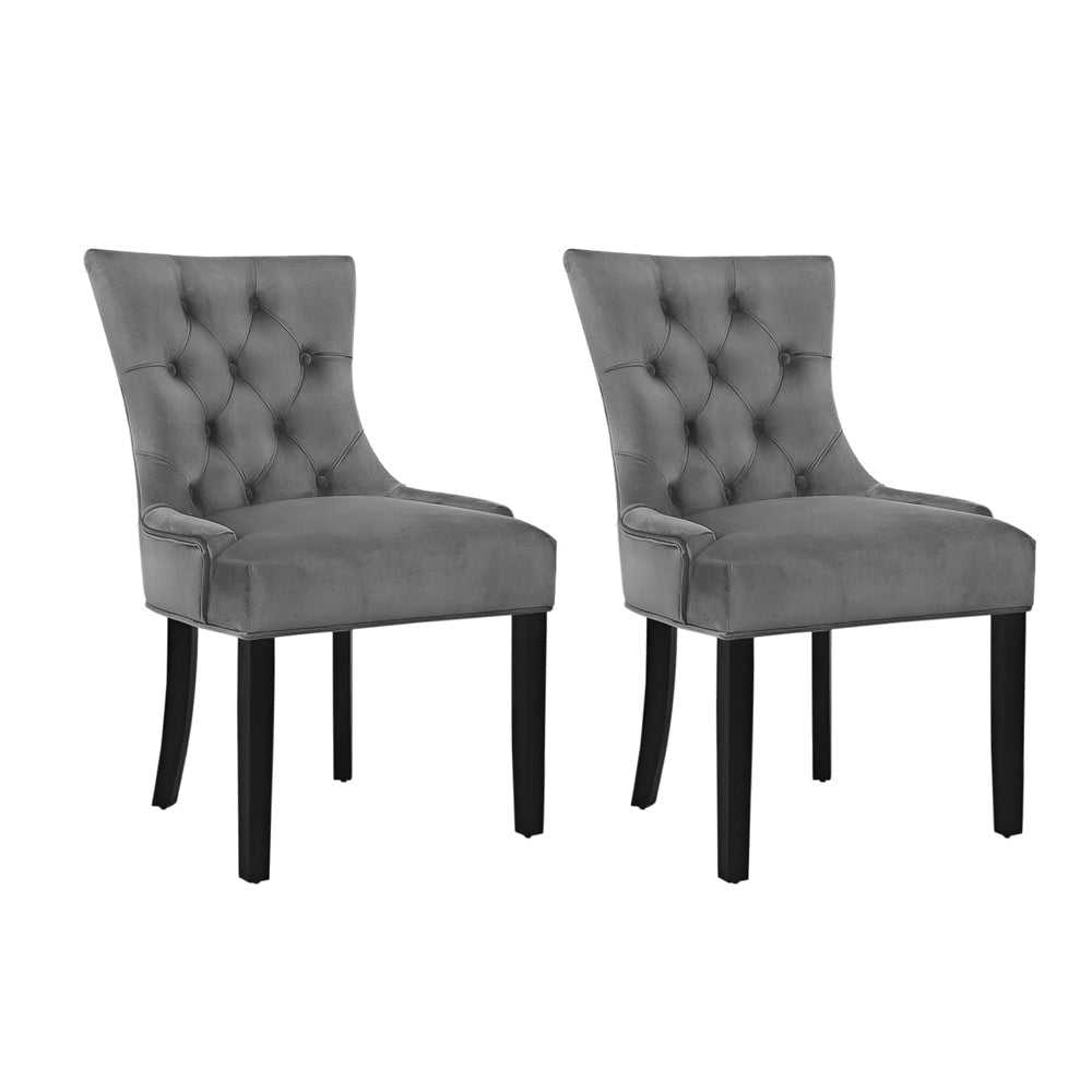 Artiss Set of 2 Dining Chairs French Provincial Retro Chair Wooden Velvet Fabric Grey-0