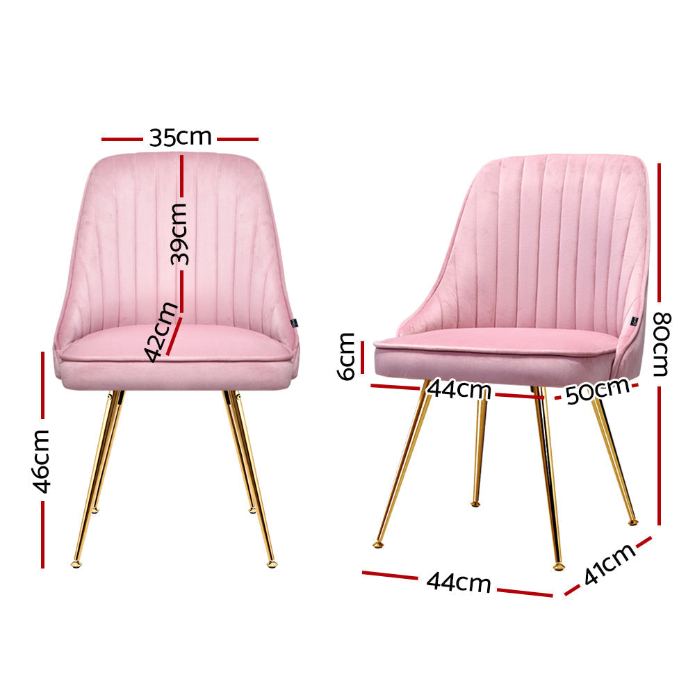 Artiss Set of 2 Dining Chairs Retro Chair Cafe Kitchen Modern Iron Legs Velvet Pink-1