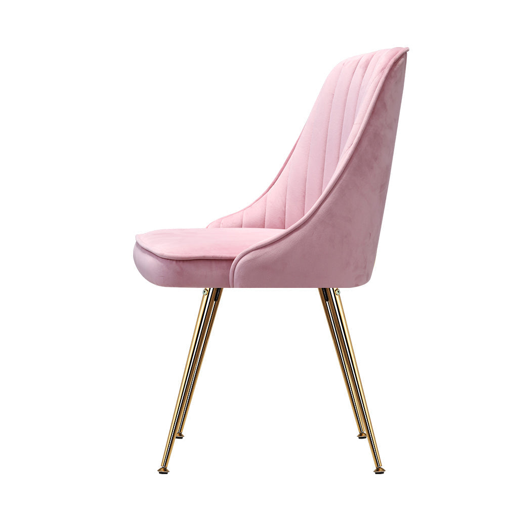 Artiss Set of 2 Dining Chairs Retro Chair Cafe Kitchen Modern Iron Legs Velvet Pink-3