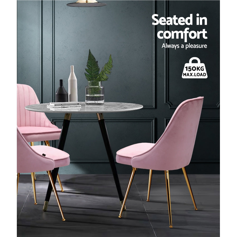 Artiss Set of 2 Dining Chairs Retro Chair Cafe Kitchen Modern Iron Legs Velvet Pink-5