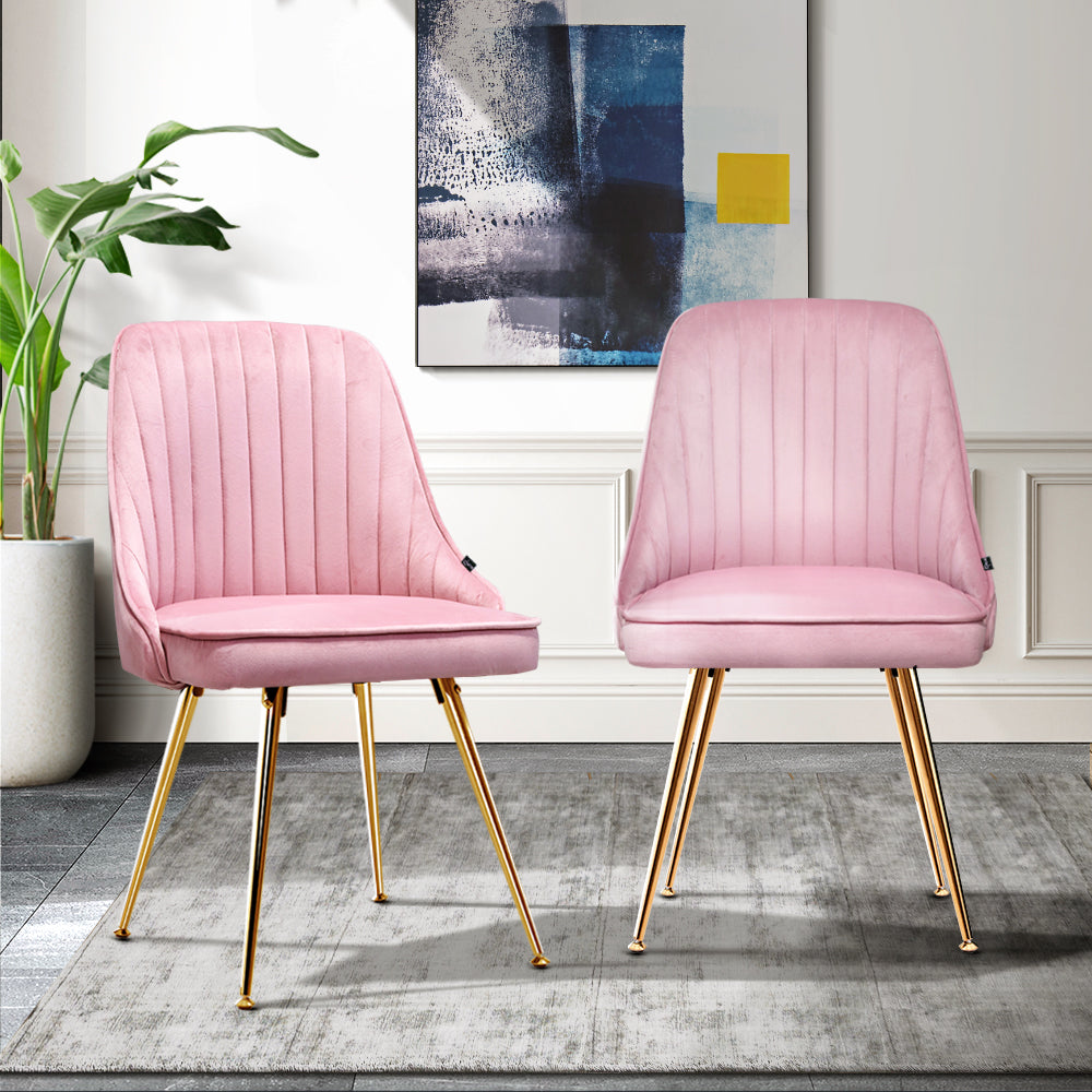 Artiss Set of 2 Dining Chairs Retro Chair Cafe Kitchen Modern Iron Legs Velvet Pink-7