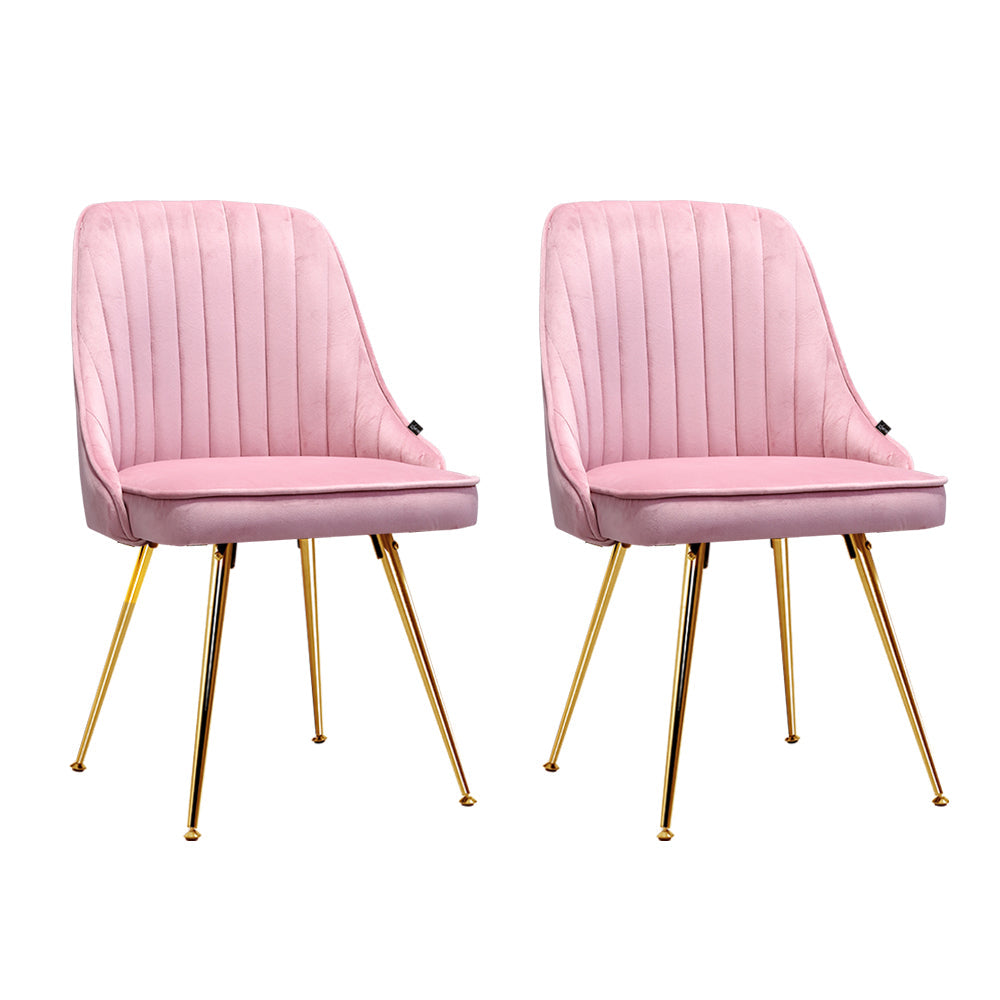 Artiss Set of 2 Dining Chairs Retro Chair Cafe Kitchen Modern Iron Legs Velvet Pink-0