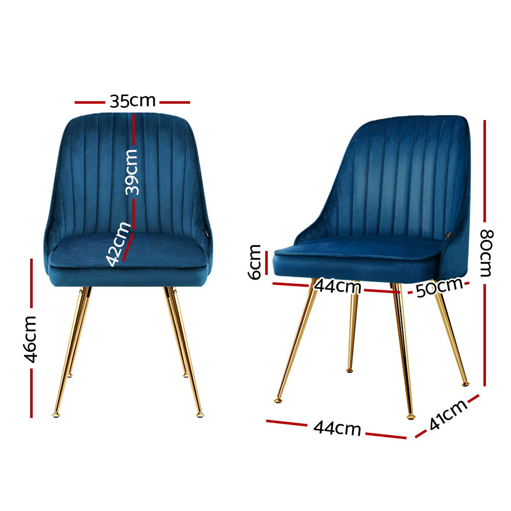 Artiss Set of 2 Dining Chairs Retro Chair Cafe Kitchen Modern Metal Legs Velvet Blue-1