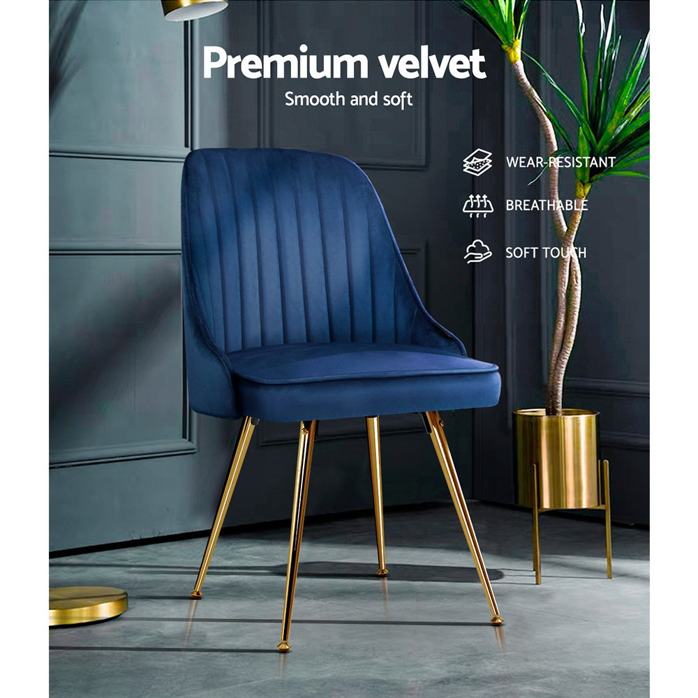 Artiss Set of 2 Dining Chairs Retro Chair Cafe Kitchen Modern Metal Legs Velvet Blue-4